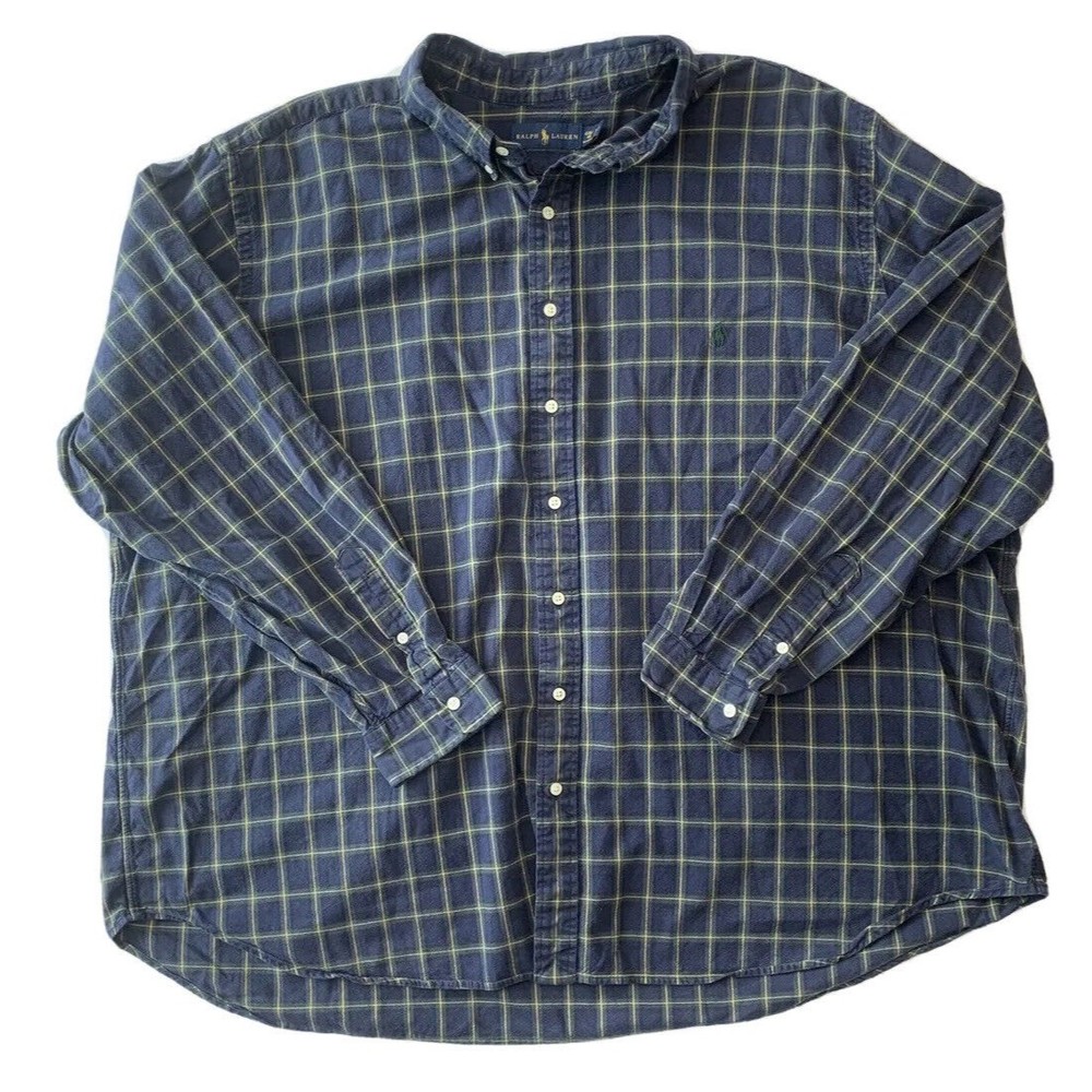 Ralph Lauren Men's Size 4XB Blue Green Plaid Flannel L/S Button Down Shirt